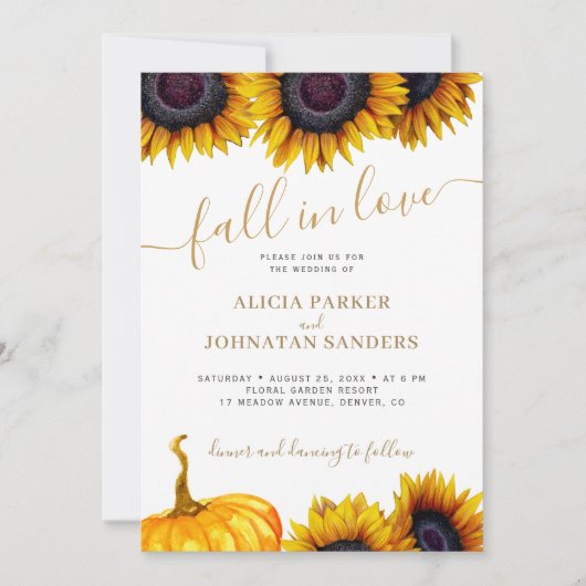 QR-Code Fall in Liebe Sonnenblumenhochzeit Details Einladung (Vorderseite)