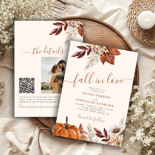 QR-Code Fall in Love botanische Kürbis Hochzeit Einladung