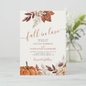 QR-Code Fall in Love botanischer Kürbis Hochzeit Einladung (Stehend Vorderseite)