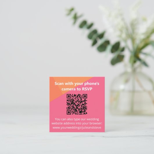 QR Code Farbblock Orange Pink Wedding RSVP Begleitkarte (Stehend Vorderseite)
