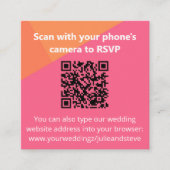QR Code Farbblock Orange Pink Wedding RSVP Begleitkarte (Vorderseite)