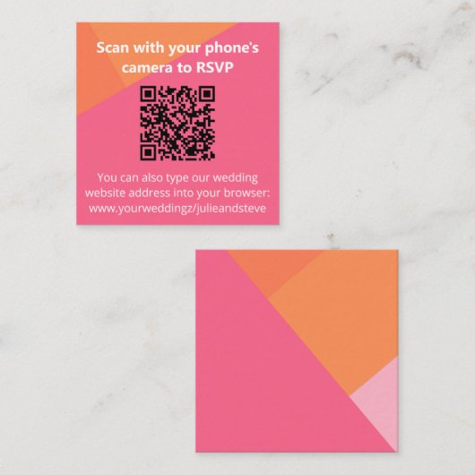 QR Code Farbblock Orange Pink Wedding RSVP Begleitkarte (Vorne/Hinten)