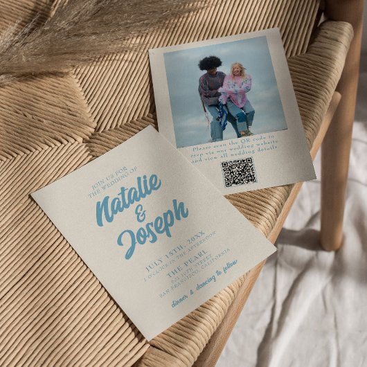 QR-Code farbenfrohe Retro Bright Bold Foto Wedding Einladung