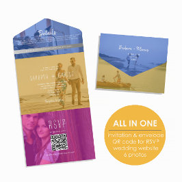 QR-Code Farbige Foto-Hochzeit All In One Einladung