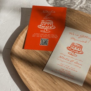 QR-Code Farbige Handgezeichnete Torte Retro Lustig Einladung