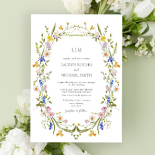 QR-Code Farbige Vintage-Garten-Monogramm-Hochzeit Einladung