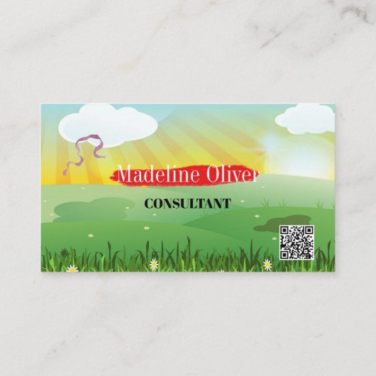 QR Code Festival Thema Moderne, helle Visitenkarte (Rückseite)