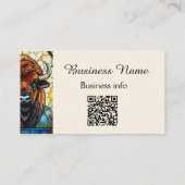 QR-Code Fett Bison Büffel Tier Natur Kunst Visitenkarte (Rückseite)