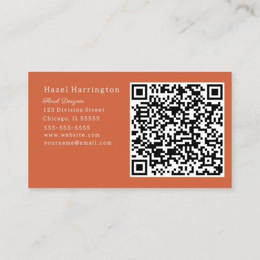 QR Code Fett florale Visitenkarte Ränder Orangen (Rückseite)