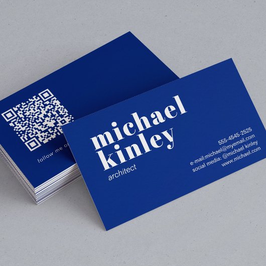 QR-Code fett modern minimalist professionell blau Visitenkarte