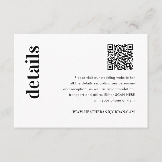 QR Code Fett Wedding Details Begleitkarte (Vorderseite)