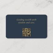 QR Code Financial Advisor Minimal Navy Blue Gold  Visitenkarte (Rückseite)