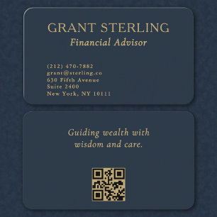 QR-Code Finanzberater Minimal Marineblau Gold Visitenkarte