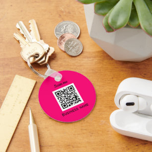 QR-Code-Firmenlogo Berufliches Hot-Pink Schlüsselanhänger
