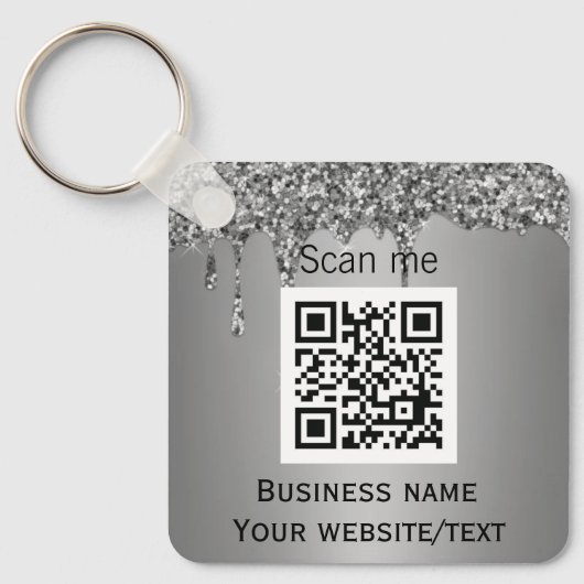 QR-Code-Firmenlogo Berufliches Silber Schlüsselanhänger (Vorderseite)
