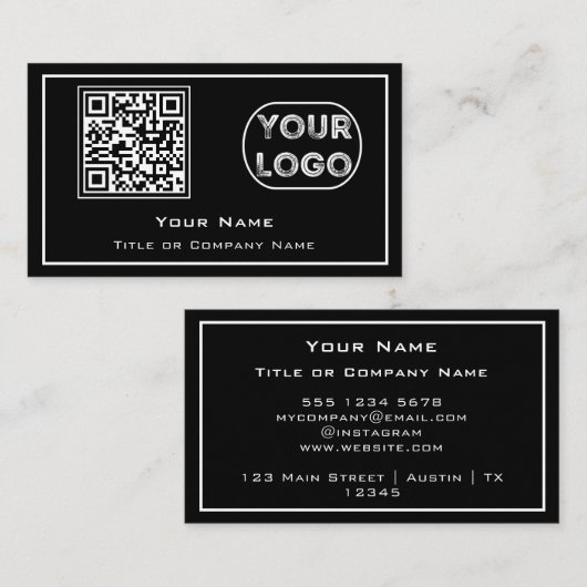 QR-Code-Firmenlogo Black Minimalistisch Business C Visitenkarte (Vorne/Hinten)