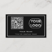 QR-Code-Firmenlogo Black Minimalistisch Business C Visitenkarte (Vorderseite)