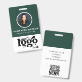 QR-Code Firmenlogo dunkelgrünes Foto Mitarbeiter-I Ausweis (Vorder- & Rückseite)