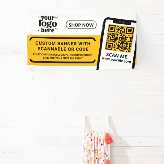 QR-Code Firmenlogo Gelb Indoor Vinyl Banner (InSitu)