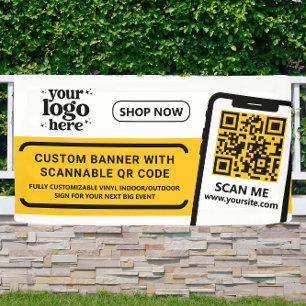 QR-Code Firmenlogo Gelb Indoor Vinyl Banner