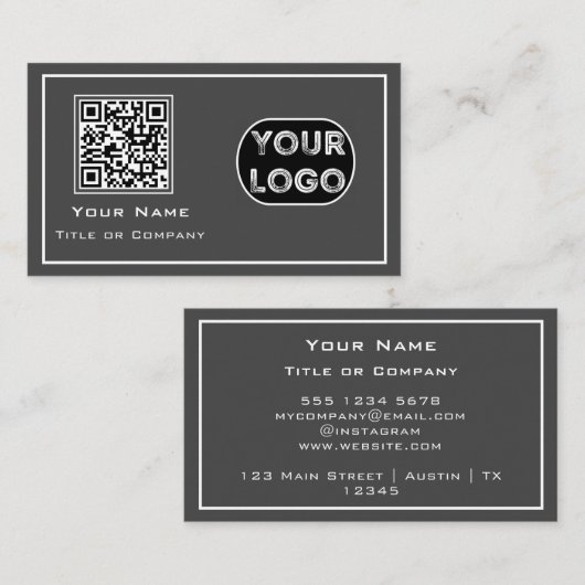 QR-Code-Firmenlogo Grau Minimalistisch Visitenkarte (Vorne/Hinten)