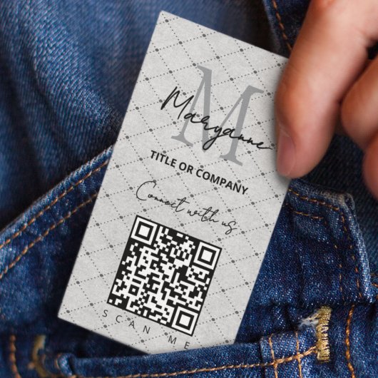 QR-Code-Firmenlogo Grau-Schachbrett Visitenkarte