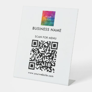 QR-Code-Firmenlogo hier Menüpreislisten scannen Sockelschild