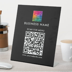 QR-Code-Firmenlogo hier Scan-Menü Einfach Schwarz Sockelschild