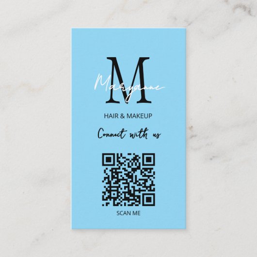 QR-Code-Firmenlogo Leuchtblau Visitenkarte (Vorderseite)