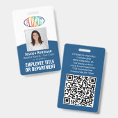 QR-Code Firmenlogo Mitarbeiter Foto Classic Blue Ausweis (Vorder- & Rückseite)