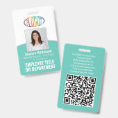 QR-Code Firmenlogo Mitarbeiter-Foto-ID Aquamarin b Ausweis (Vorder- & Rückseite)