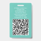 QR-Code Firmenlogo Mitarbeiter-Foto-ID Aquamarin b Ausweis (Rückseite)