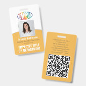 QR-Code Firmenlogo Mitarbeiter Foto-ID Gelb Ausweis (Vorder- & Rückseite)