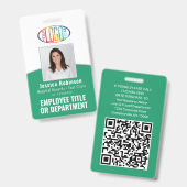 QR-Code Firmenlogo Mitarbeiter-Foto-ID Grün Ausweis (Vorder- & Rückseite)