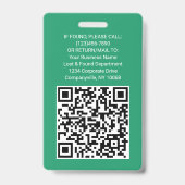 QR-Code Firmenlogo Mitarbeiter-Foto-ID Grün Ausweis (Rückseite)