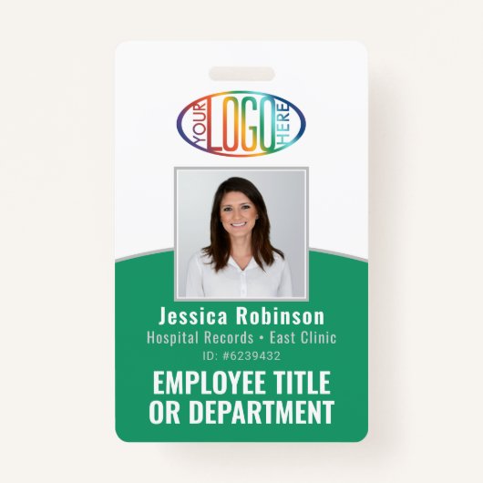 QR-Code Firmenlogo Mitarbeiter-Foto-ID Grün Ausweis (Vorderseite)