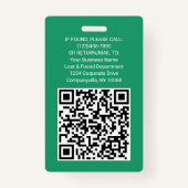 QR-Code Firmenlogo Mitarbeiter-Foto-ID Grün Ausweis (Rückseite)