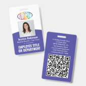 QR-Code Firmenlogo Mitarbeiter-Foto-ID Lila Ausweis (Vorder- & Rückseite)