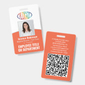 QR-Code Firmenlogo Mitarbeiter-Foto-ID Orange Ausweis (Vorder- & Rückseite)