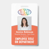 QR-Code Firmenlogo Mitarbeiter-Foto-ID Orange Ausweis (Vorderseite)