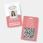 QR-Code Firmenlogo Mitarbeiter Foto-ID Rosa Ausweis (Vorder- & Rückseite)