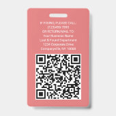 QR-Code Firmenlogo Mitarbeiter Foto-ID Rosa Ausweis (Rückseite)