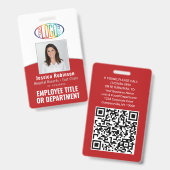 QR-Code Firmenlogo Mitarbeiter-Foto-ID Rot Ausweis (Vorder- & Rückseite)