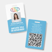 QR-Code Firmenlogo Mitarbeiter Foto Light Blue Ausweis (Vorder- & Rückseite)