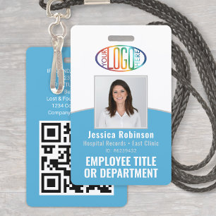 QR-Code Firmenlogo Mitarbeiter Foto Light Blue Ausweis