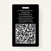 QR-Code Firmenlogo Mitarbeiter-Foto Schwarz-weiß Ausweis (Rückseite)