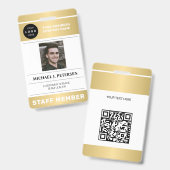 QR-Code Firmenlogo Mitarbeiterfoto Gold ID Ausweis (Vorder- & Rückseite)