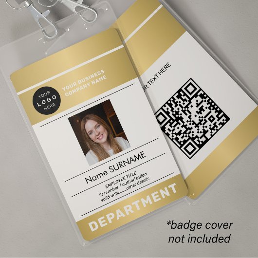 QR-Code Firmenlogo Mitarbeiterfoto goldene ID Ausweis