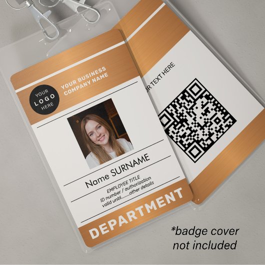 QR-Code Firmenlogo Mitarbeiterfoto Kupfer ID Ausweis