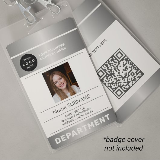 QR-Code Firmenlogo Mitarbeiterfoto silberne ID Ausweis